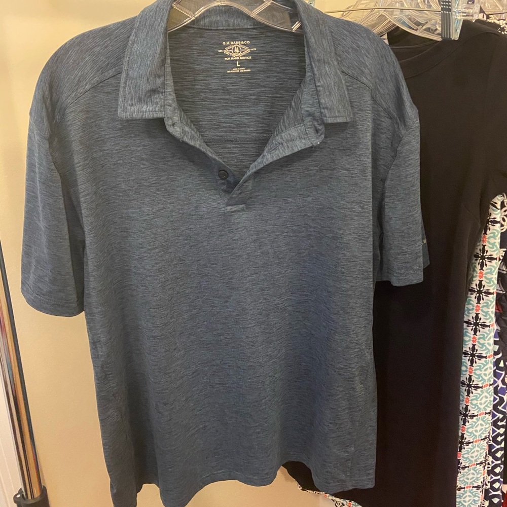Heathered blue golf shirt- size L
